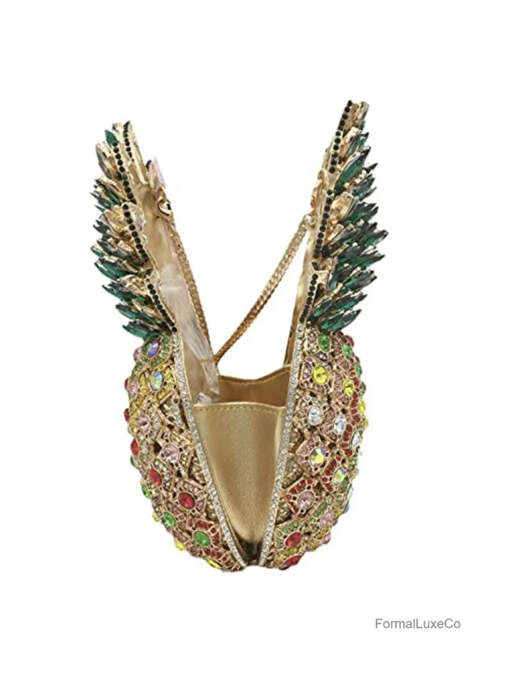 Rhinestone Pineapple Clutch Purse with Detachable Chain Straps - Evening Bag